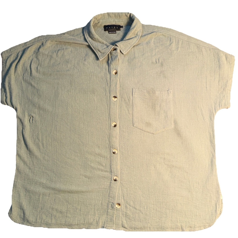 Hatch Green Cotton Button Shirt Top Gauze Short Sleeve Size 2 Maternity
